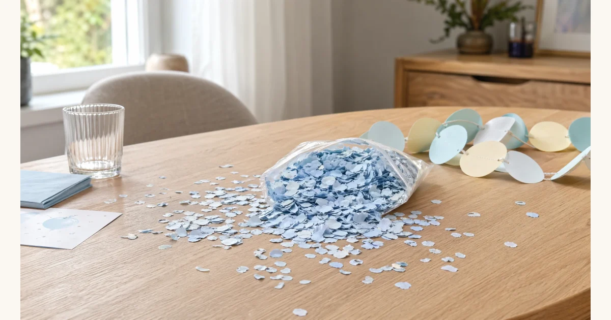 Blaues Konfetti für Gender Reveals: So viel brauchst du, Hero-Bild zum Magazinbeitrag aus der Rubrik Anlässe