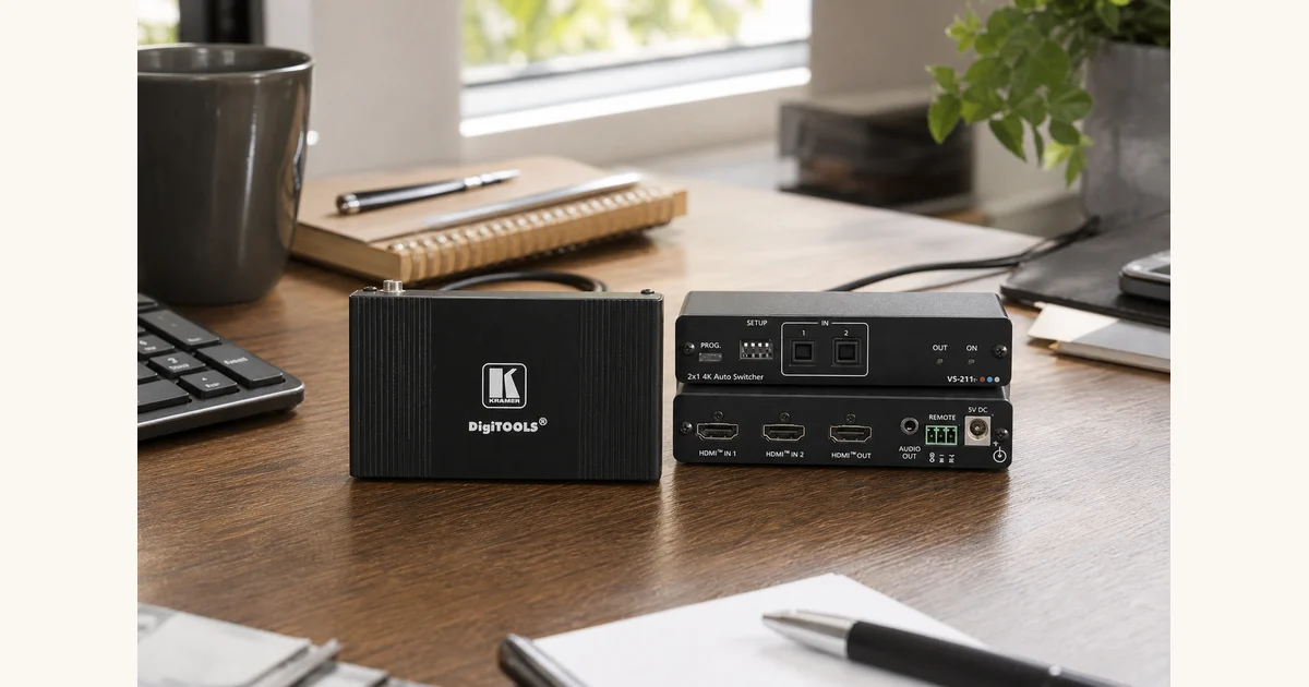 HDMI-Switcher von Kramer für zwei 4K-Quellen, Hero-Bild zum Magazinbeitrag aus der Rubrik Technik