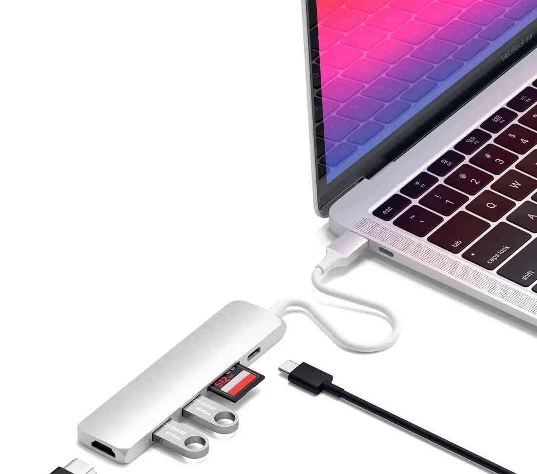 Satechi V2 Slim USB-C Multiport Adapter | 4K 60Hz HDMI & 60W PD | Silber