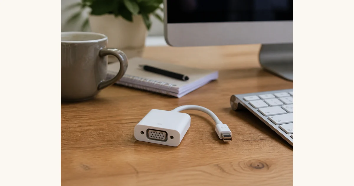 VGA-Adapter von Apple: alter Bildschirm, klar verbunden, Hero-Bild zum Magazinbeitrag aus der Rubrik Technik